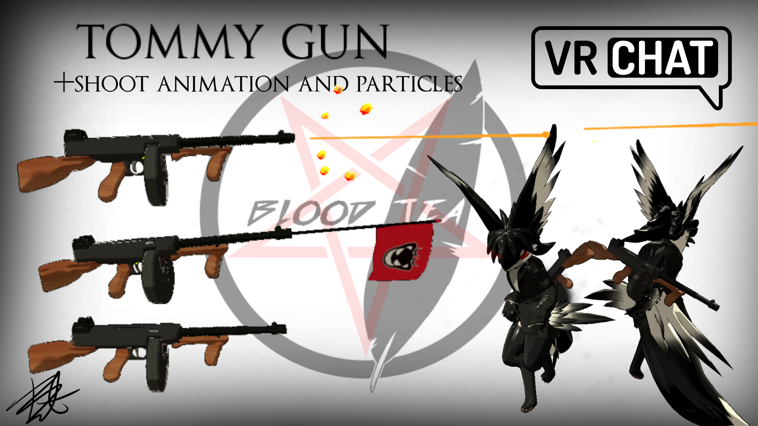 Blood Teas Tommy gun for VRChat (with shoot animations and rigged flag) Screenshot