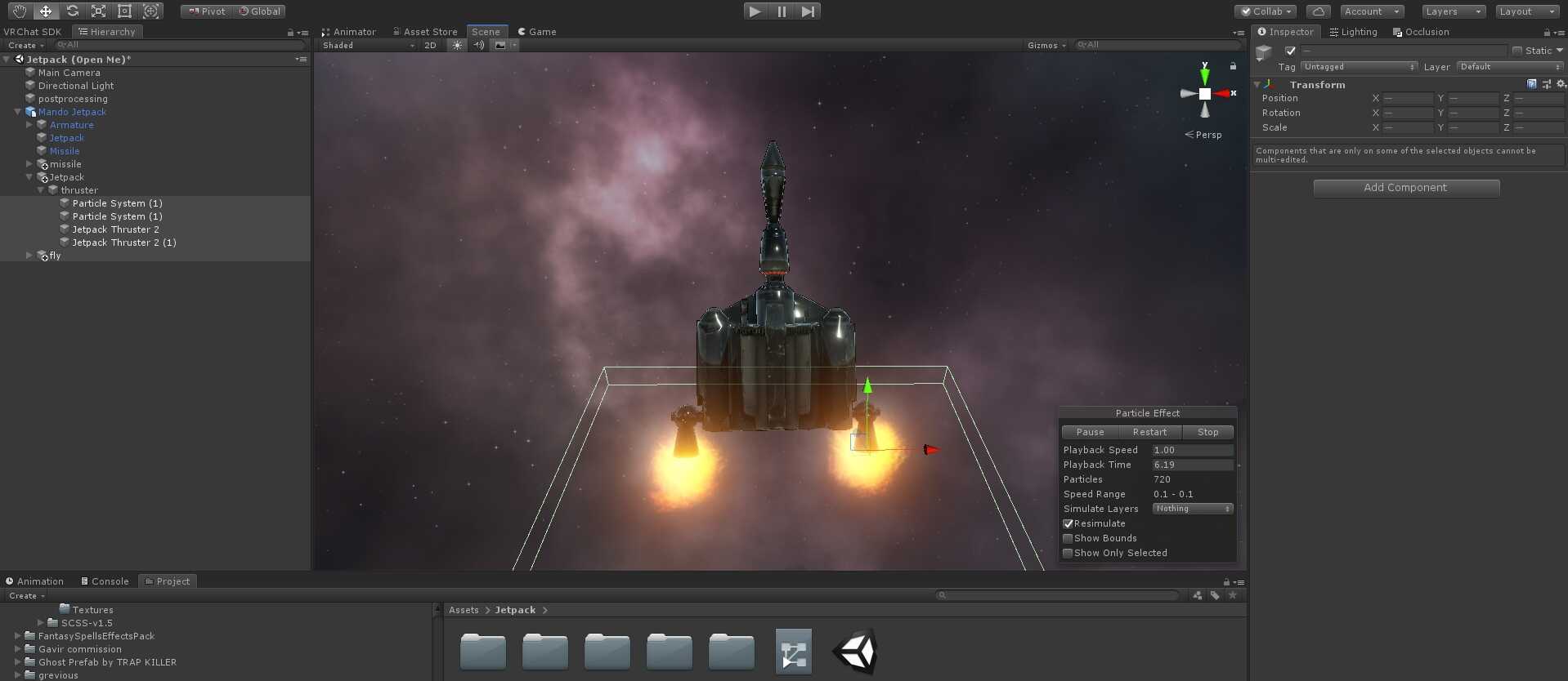 Star Wars - Mandalorian Jetpack (Remote Control Missile, Flight, Fire Trails, Explosion subemmiter, On Off Animations) Screenshot