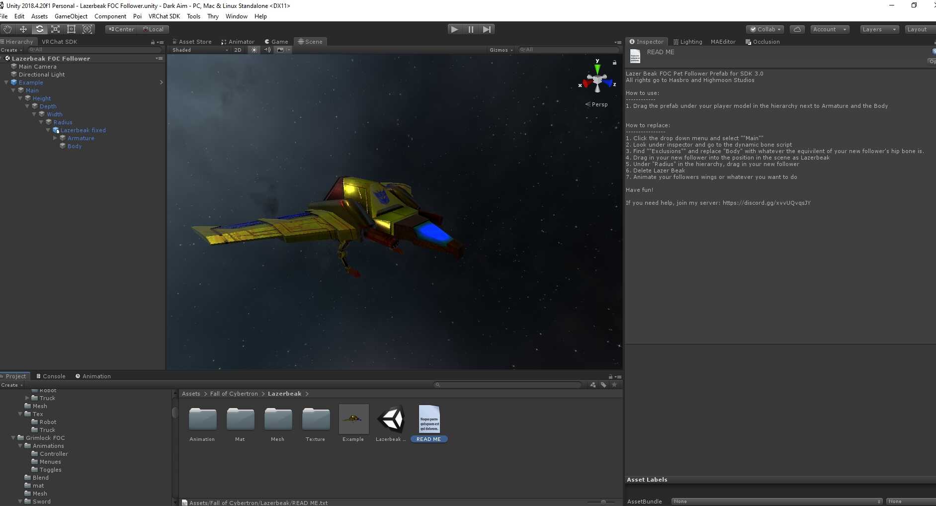 Follower System for Avatar 3.0 (SDK 3) - (Lazer Beak: Fall of Cybertron) Example Included Screenshot